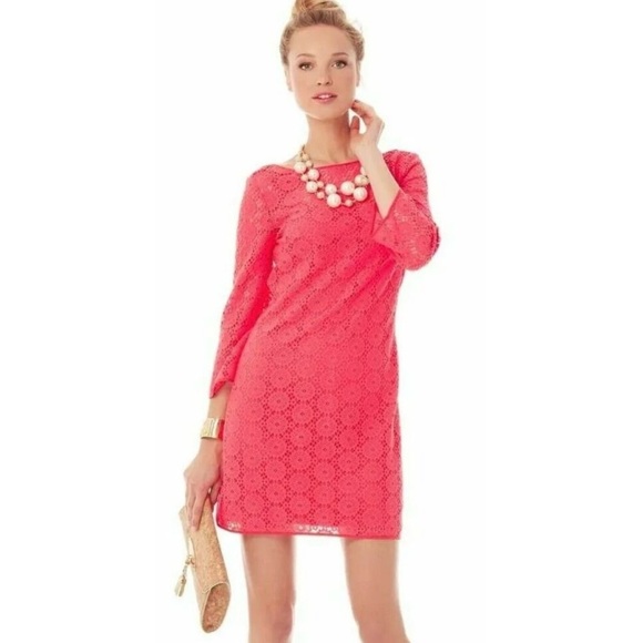 Lilly Pulitzer Dresses & Skirts - EUC Lilly Pulitzer Topanga Island Coral Breakers Lace Crochet Knit Dress Sz XS